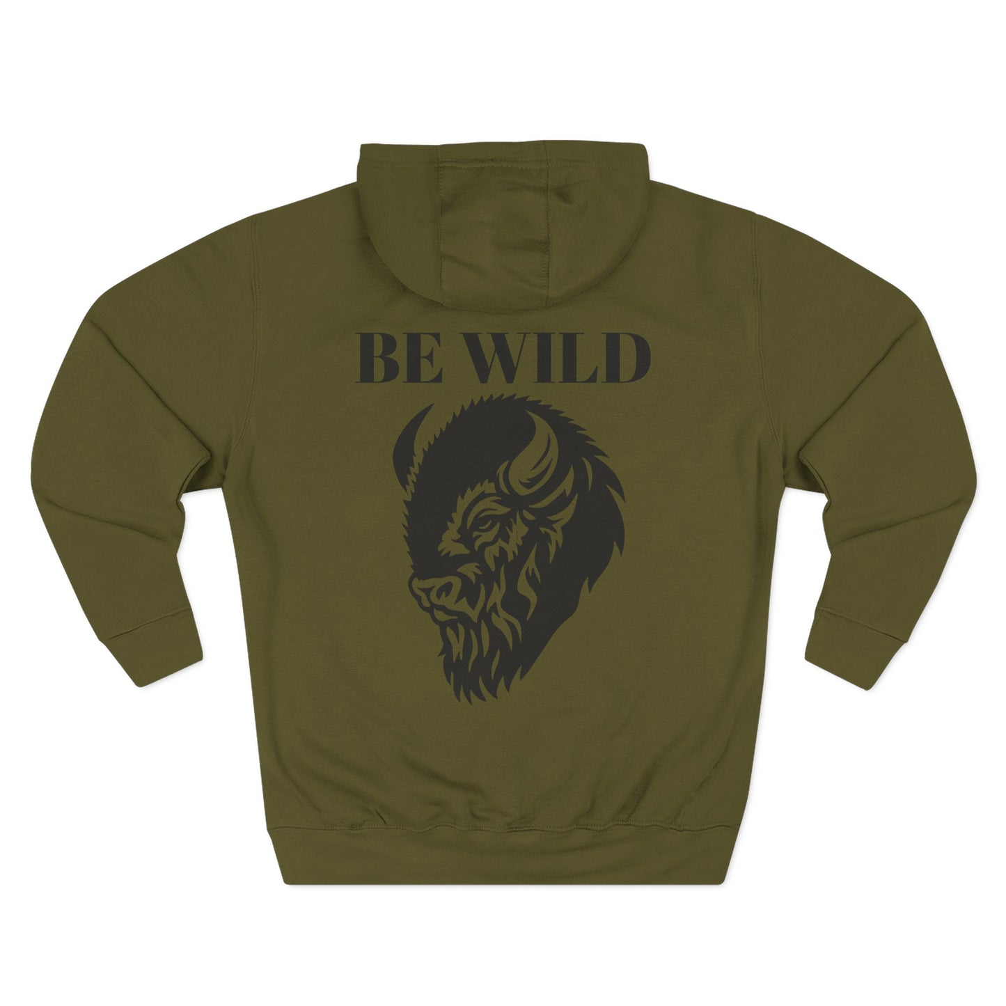 Be Wild Bison Hoodie — Graphic Fleece Pullover with 'Be Wild' Buffalo Print